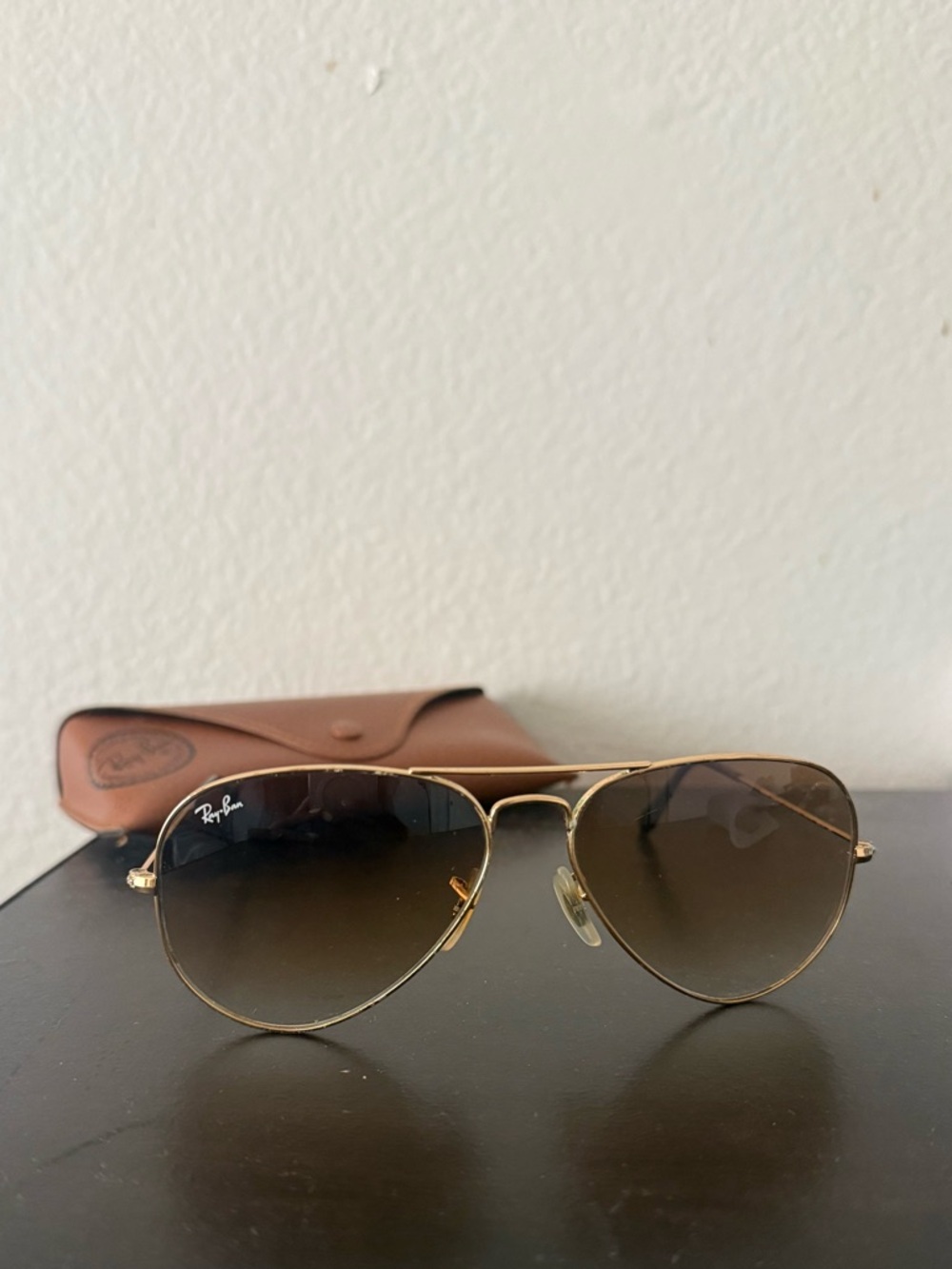 Ray-Ban Gold Frame Sunglasses with Brown Gradient Lenses